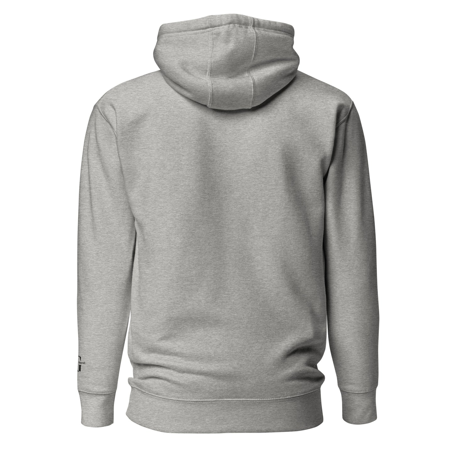 Gray hoodie shown from the back on a white background