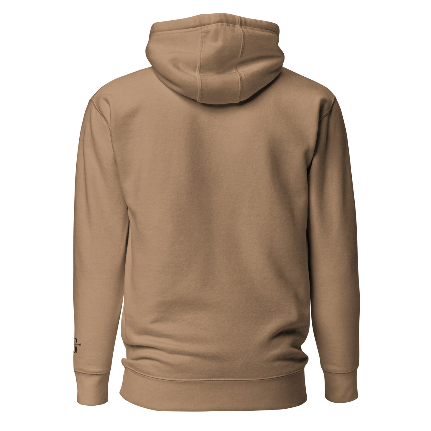 Brown hoodie shown from the back on a white background