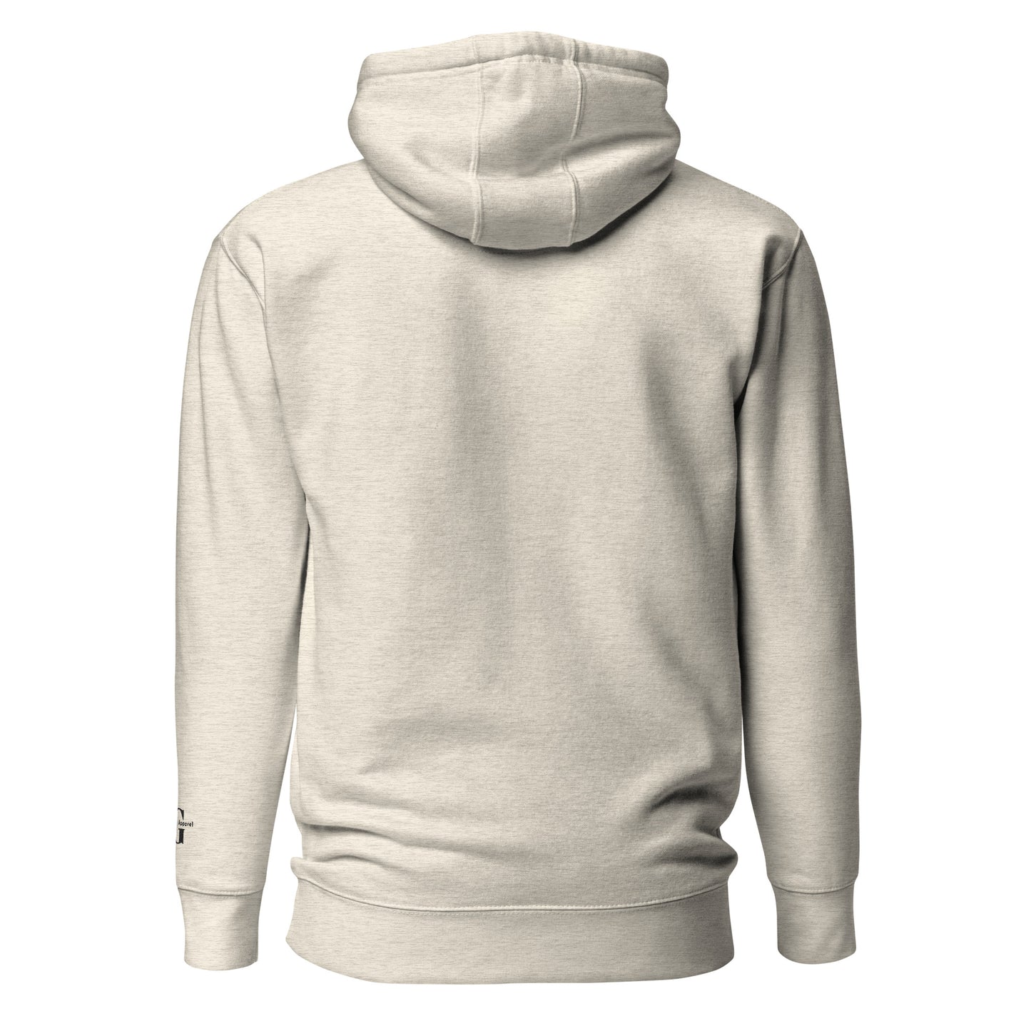 Beige hoodie shown from the back on a white background