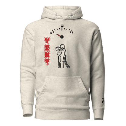 Beige hoodie with graphic design on a white background