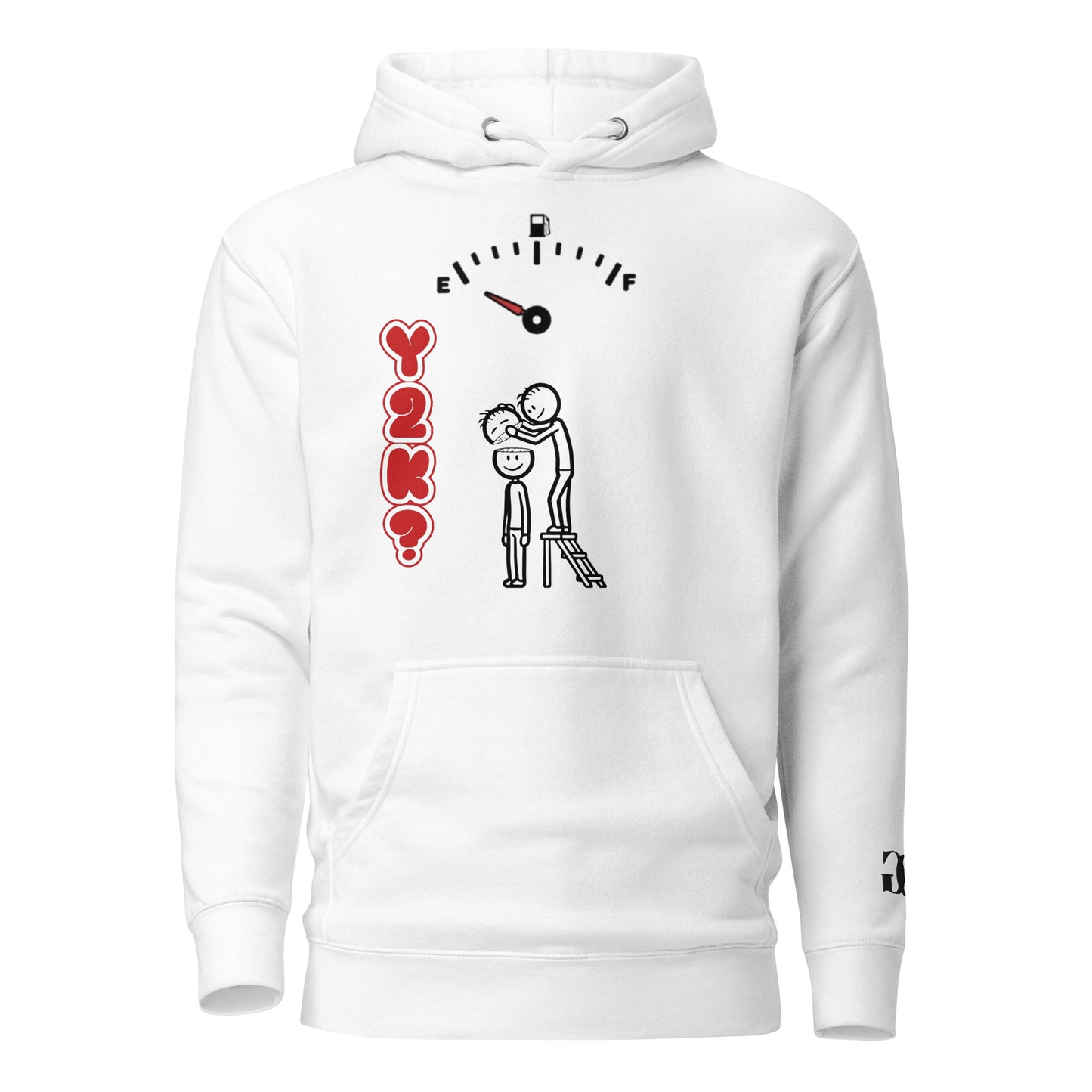 White hoodie with graphic design on a white background