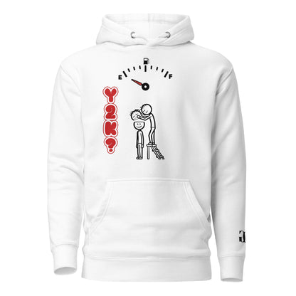 White hoodie with graphic design on a white background