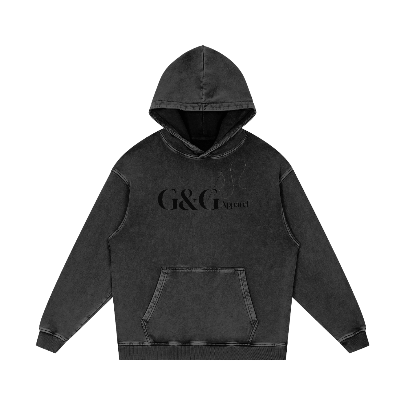 G&G Snow Washed Loose Cotton Hoodie-Black
