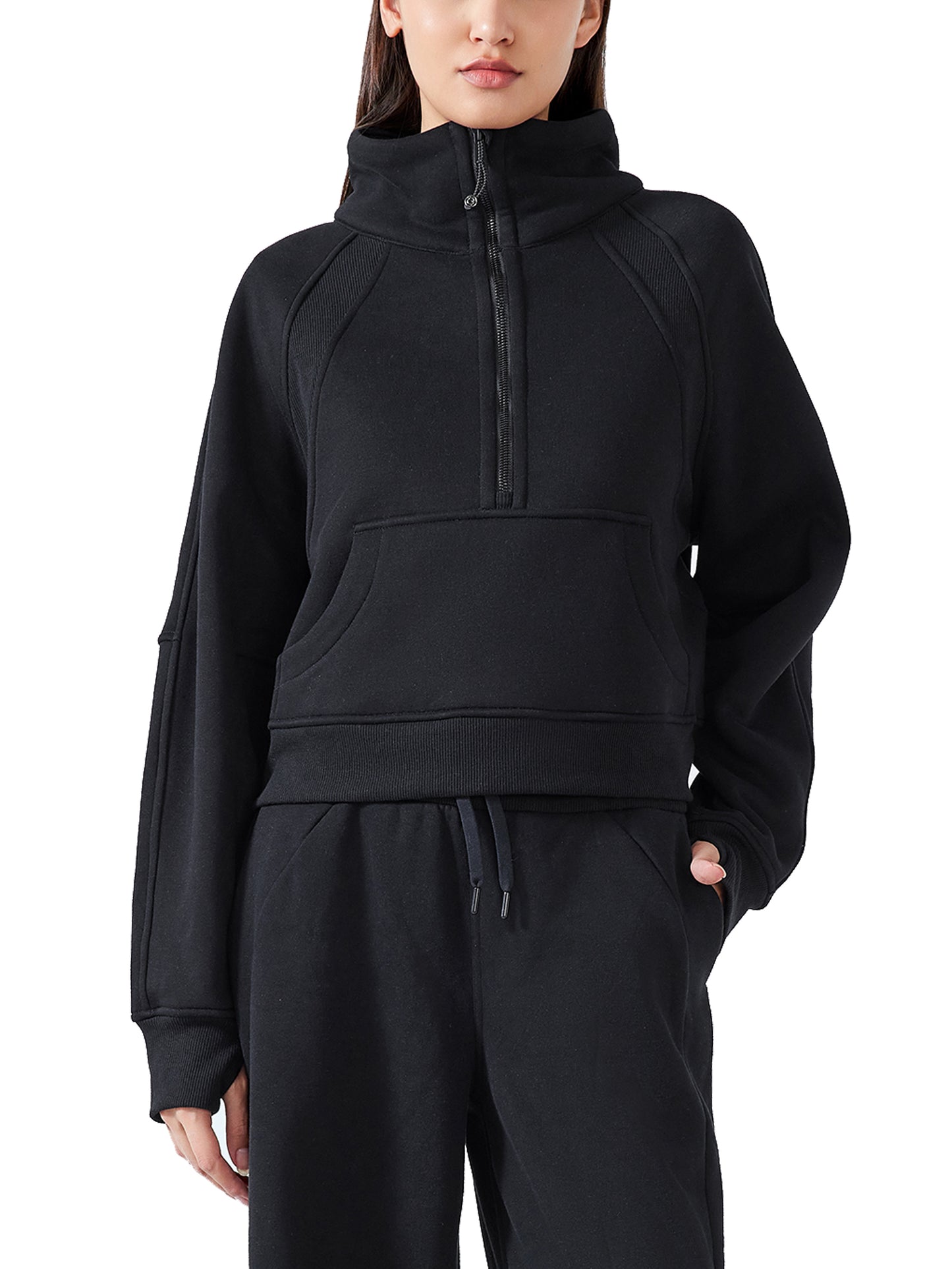 G&G CROP HALF ZIP HOODED SWEATSHIRT